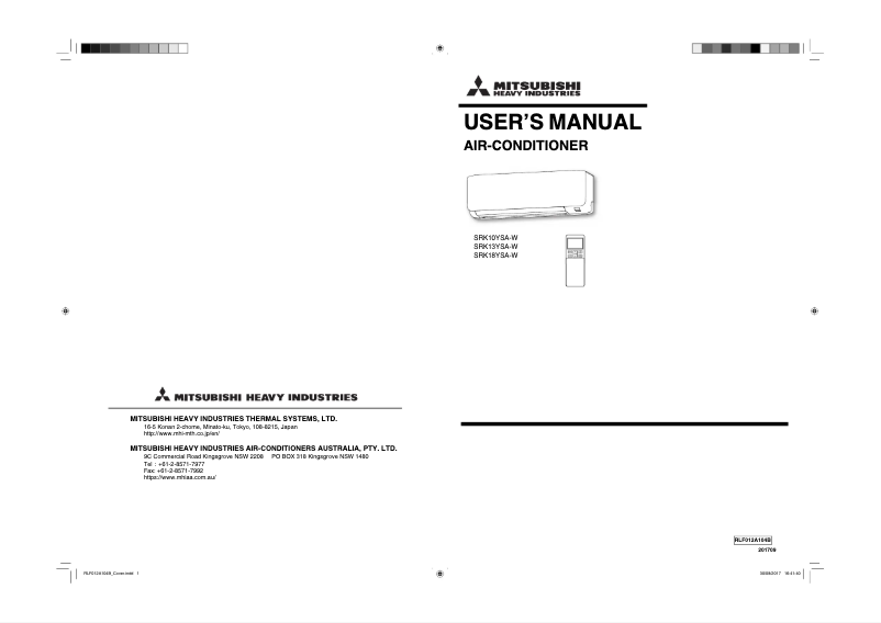 Page 1 de la notice Manuel utilisateur Mitsubishi Avanti SRK10YSA-W