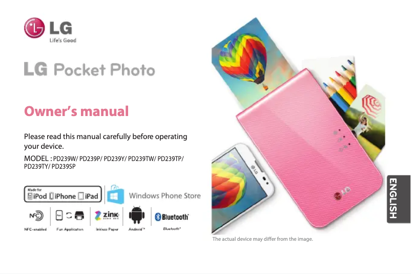 Page 1 de la notice Manuel utilisateur LG Pocket Photo PD239W