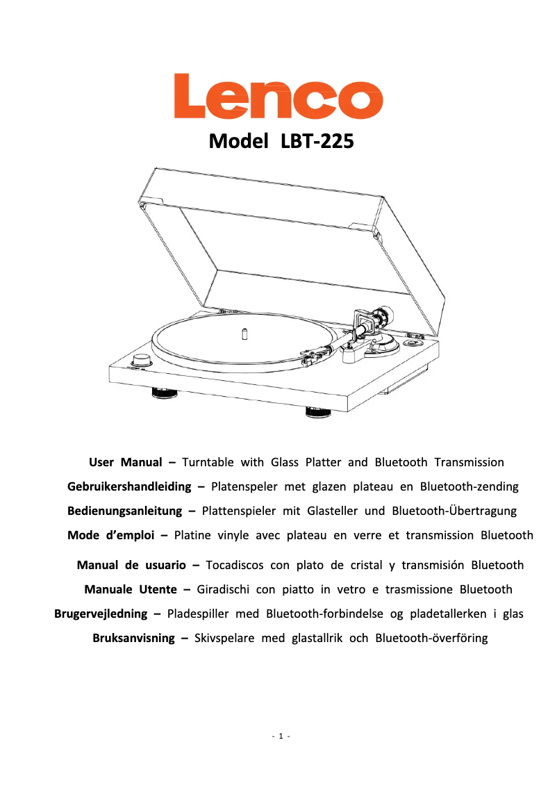 Page 1 de la notice Manuel utilisateur Lenco LBT-225