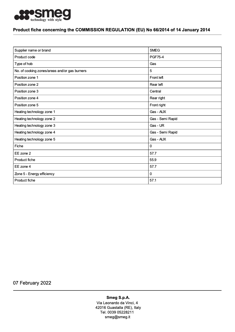 Page n°1 - Brochure Smeg PGF75-4