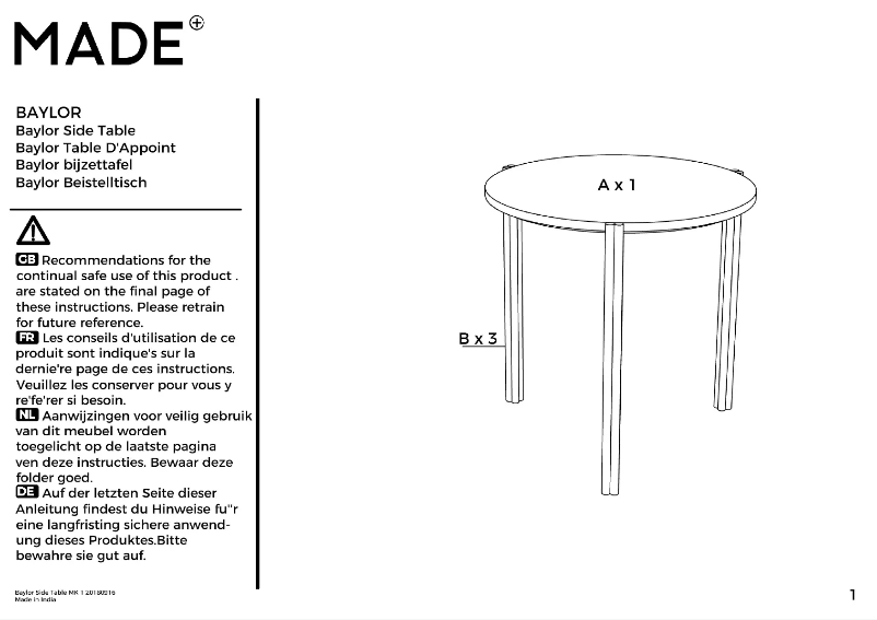 Page 1 de la notice Manuel utilisateur MADE Baylor
