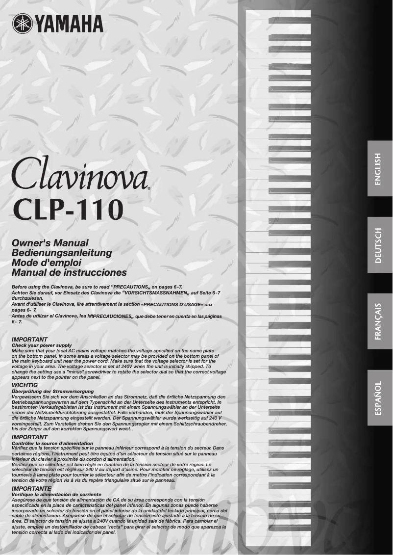 Page 1 de la notice Manuel utilisateur Yamaha Clavinova CLP-110