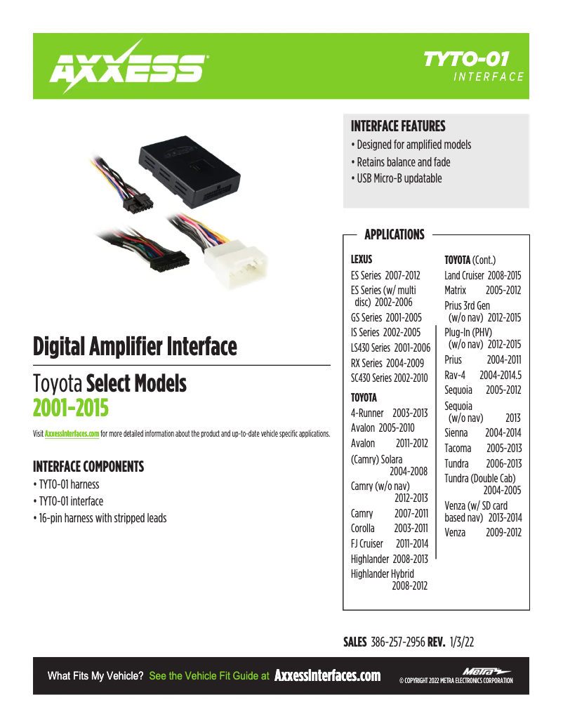 Page 1 de la notice Fiche technique AXESS TYTO-01