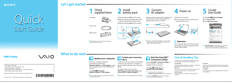 Image de la première page du manuel de l'appareil Vaio VGN-Z890S3