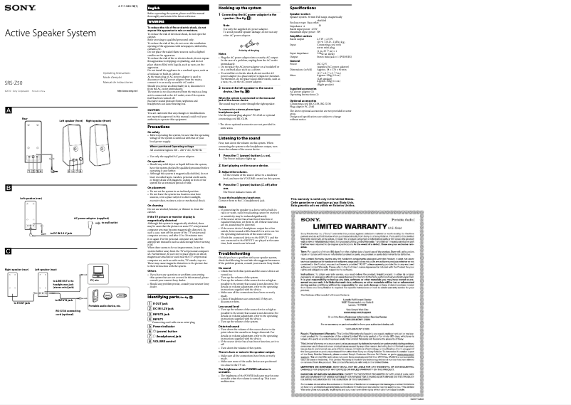 Image de la première page du manuel de l'appareil SRS-Z50