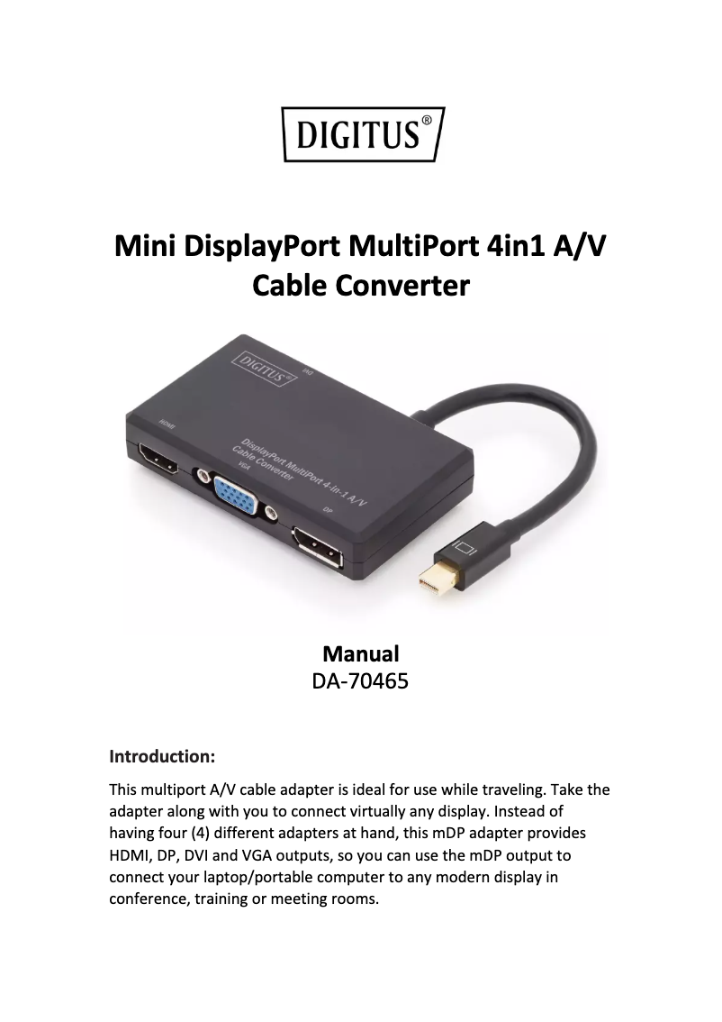 Page 1 de la notice Manuel utilisateur ASSMANN Electronic DA-70465