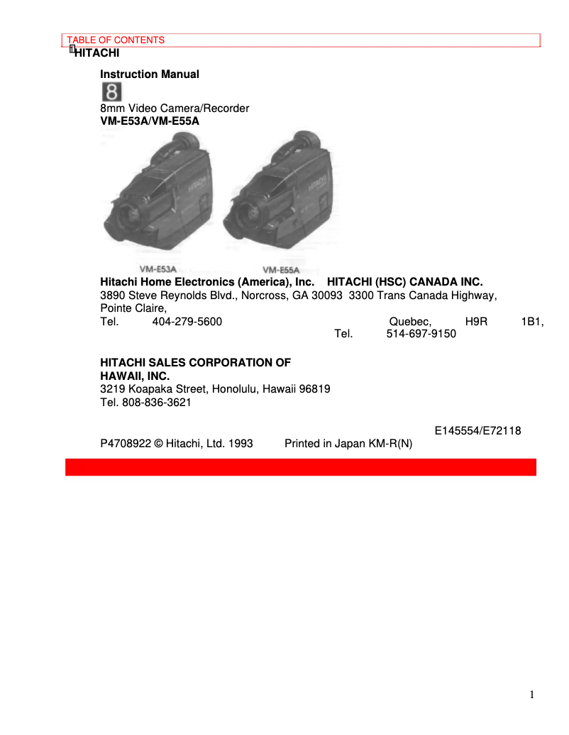 Imagen de la primera página del manual del dispositivo VM-E55A