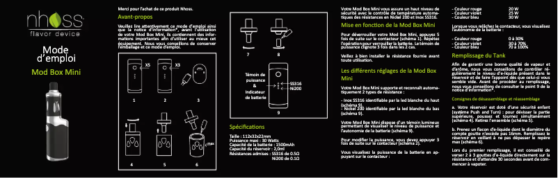 Page 1 de la notice Manuel utilisateur Nhoss Mod Box Mini