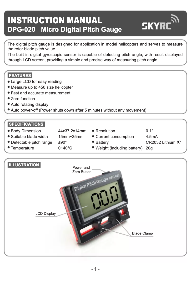 Image de la première page du manuel de l'appareil DPG-020