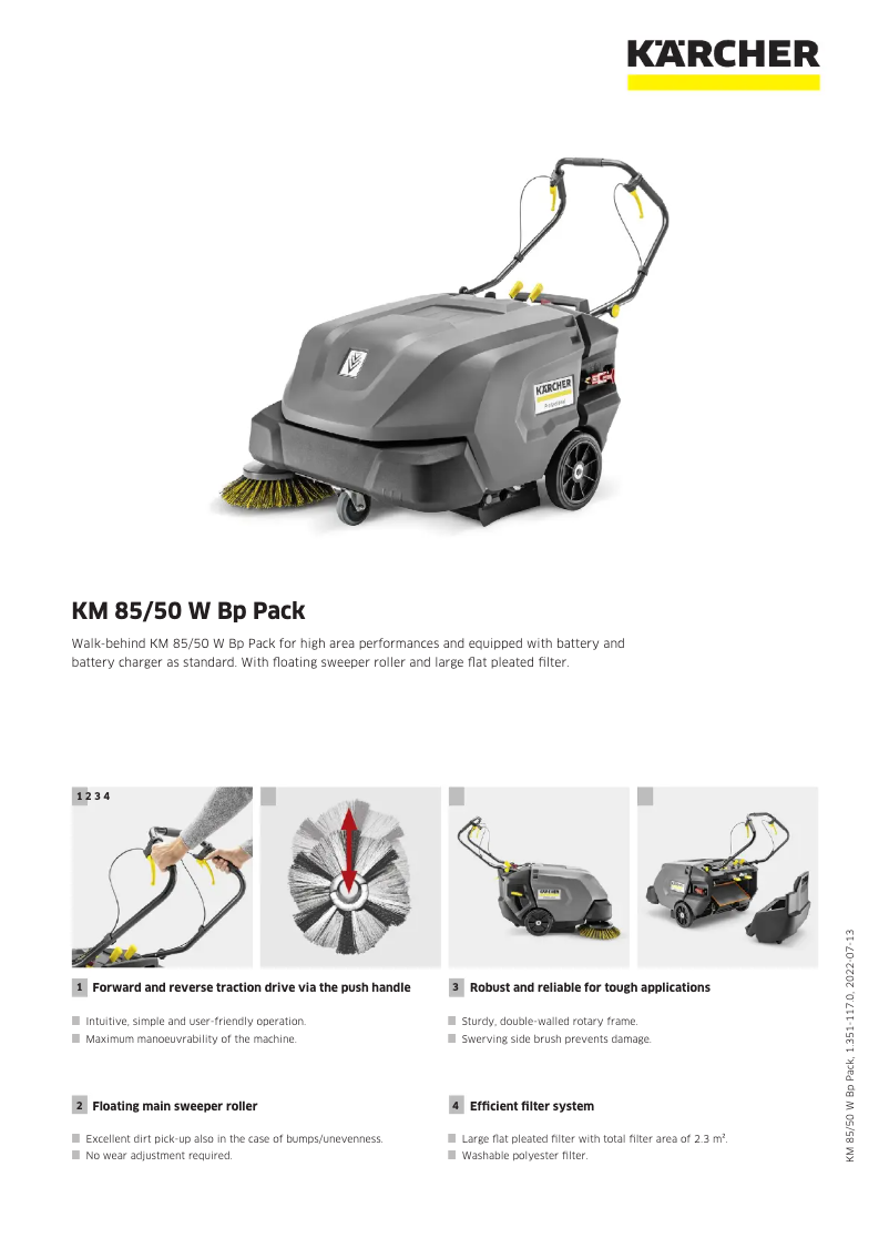 Page 1 de la notice Fiche technique Kärcher KM 85/50 W Bp Pack