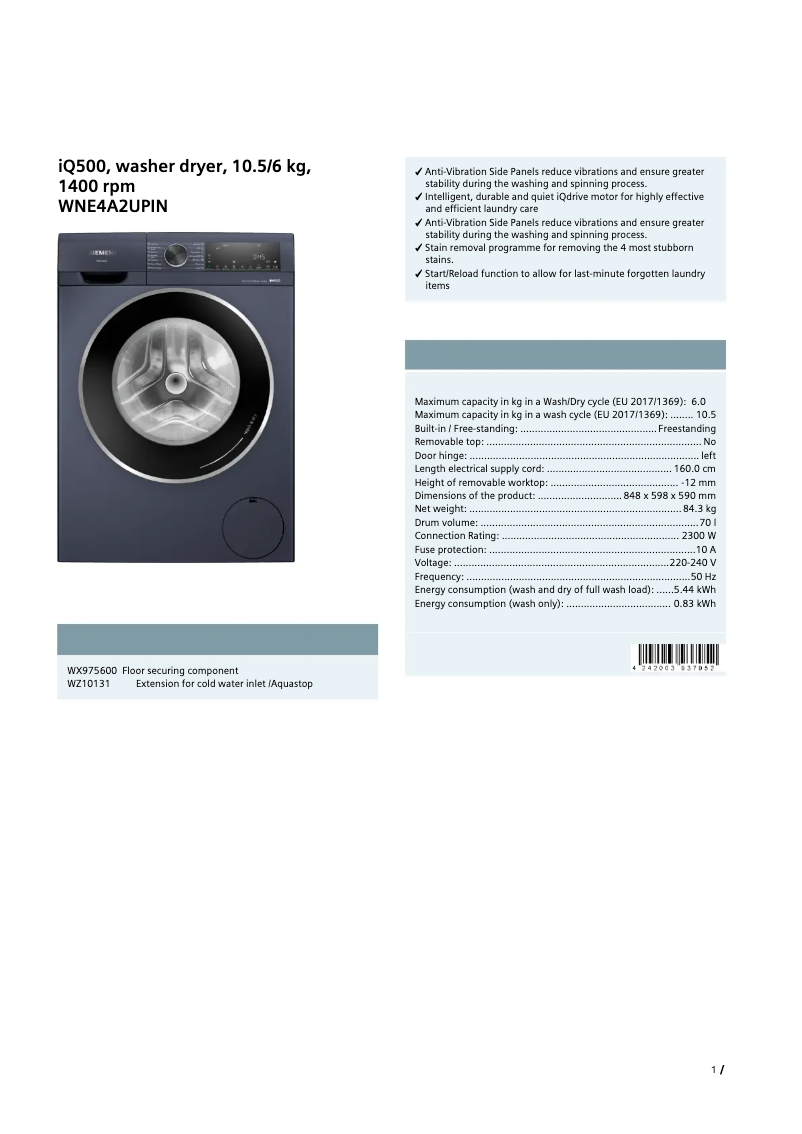 Page 1 de la notice Manuel utilisateur Siemens WNE4A2UPIN