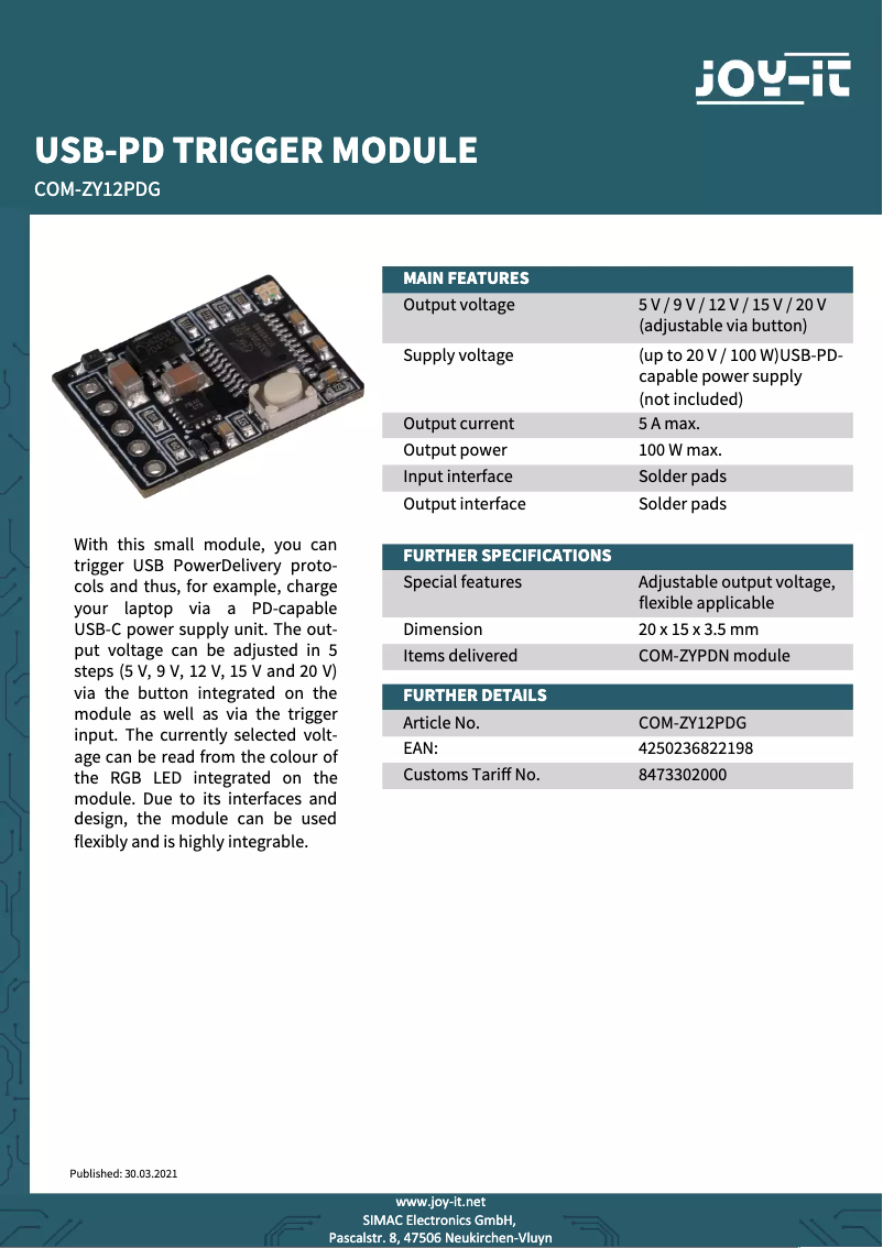 Image de la première page du manuel de l'appareil COM-ZY12PDG