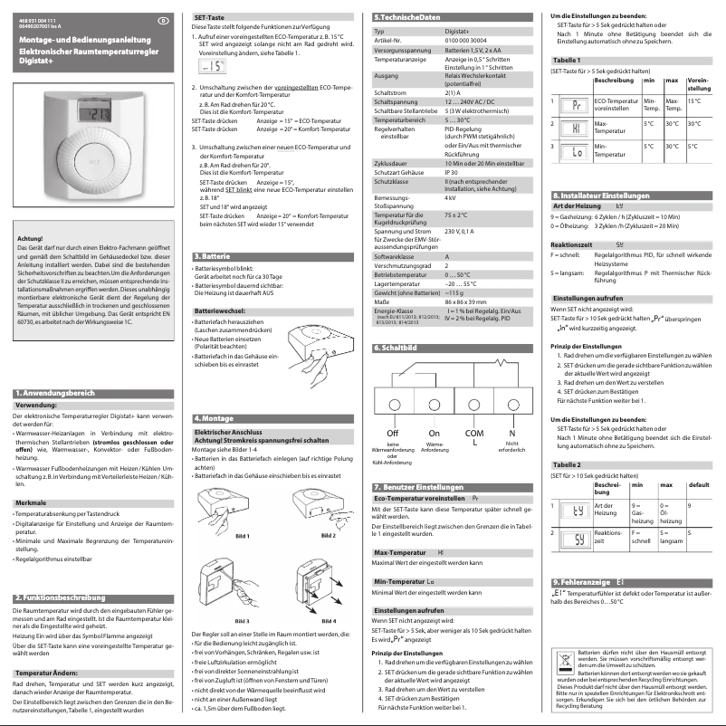 Page 1 de la notice Manuel utilisateur Eberle Digistat+