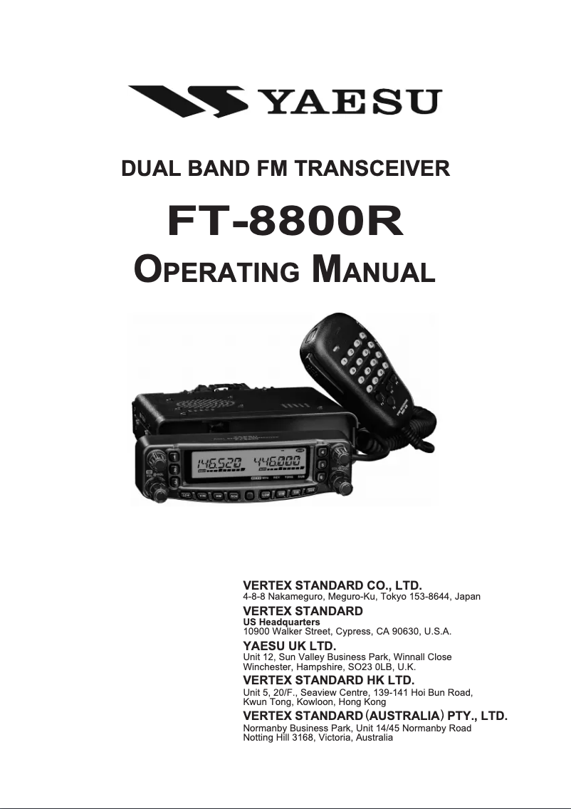 Page n°1 - Manuel utilisateur Yaesu FT-8800R
