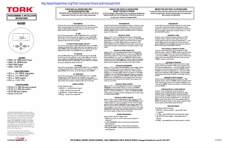 Page n°1 - Manuel utilisateur Tork 460D