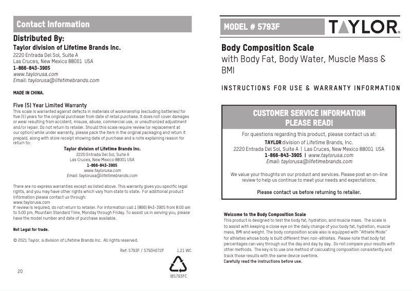 Page 1 de la notice Manuel utilisateur Taylor 57934072F