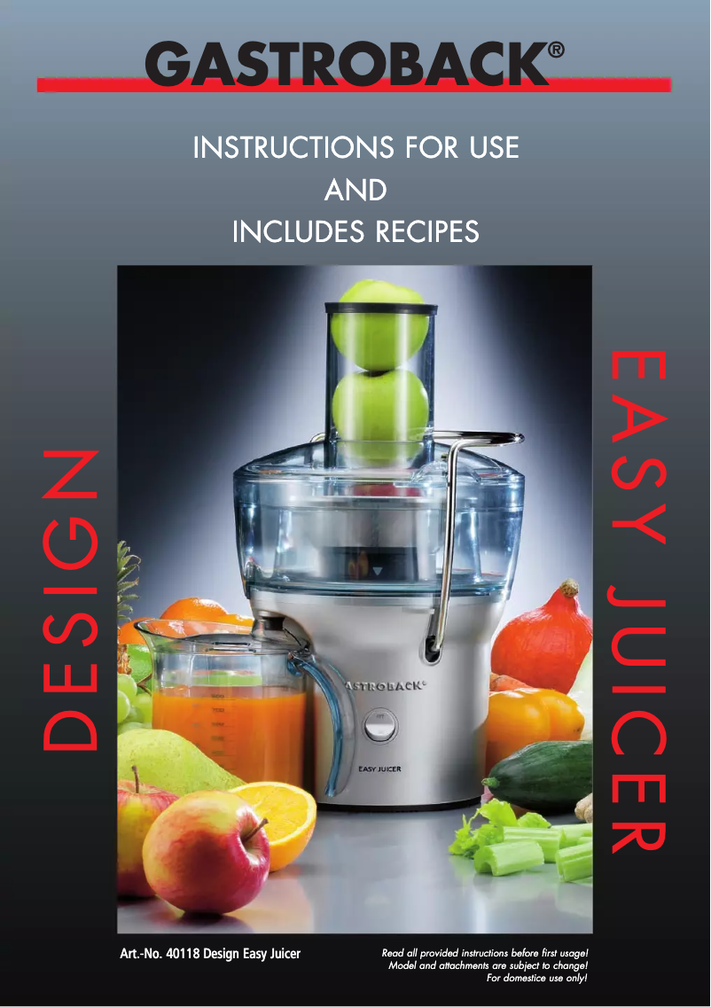 Page n°1 - Manuel utilisateur Gastroback Easy Juicer