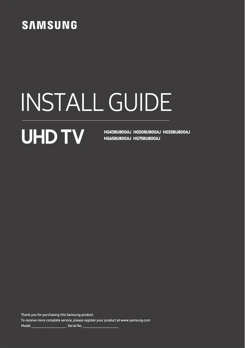 Page 1 de la notice Guide d'installation Samsung HG65BU800AJ