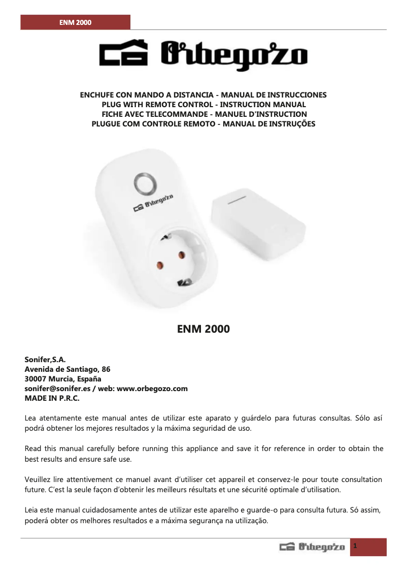 Page n°1 - Manuel utilisateur Orbegozo ENM 2000