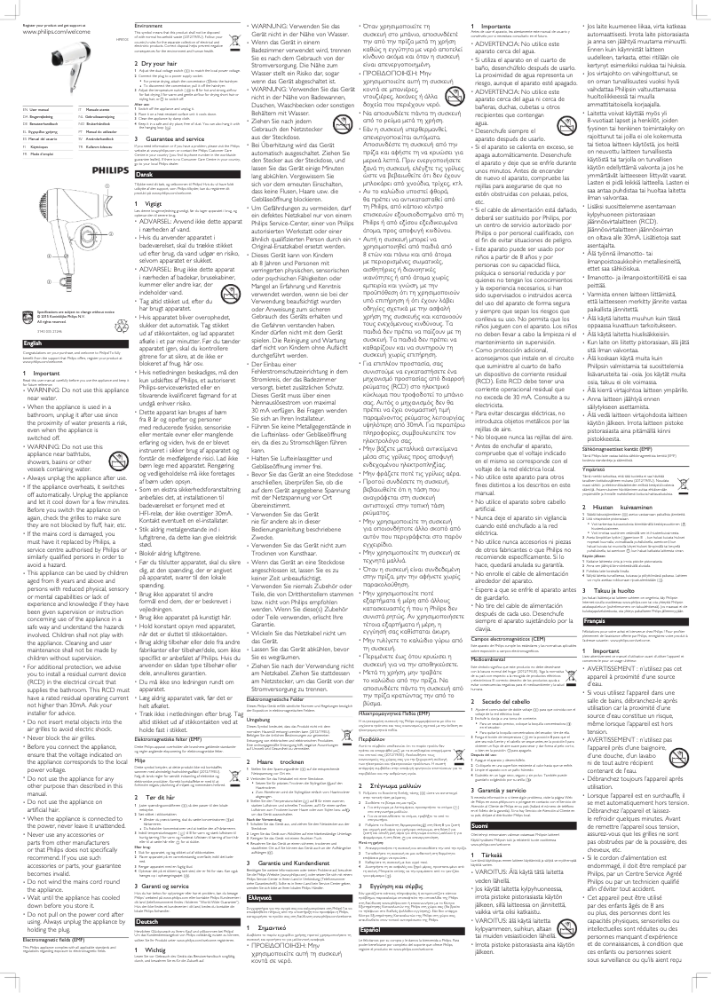 Image de la première page du manuel de l'appareil SalonDry Compact HP8103