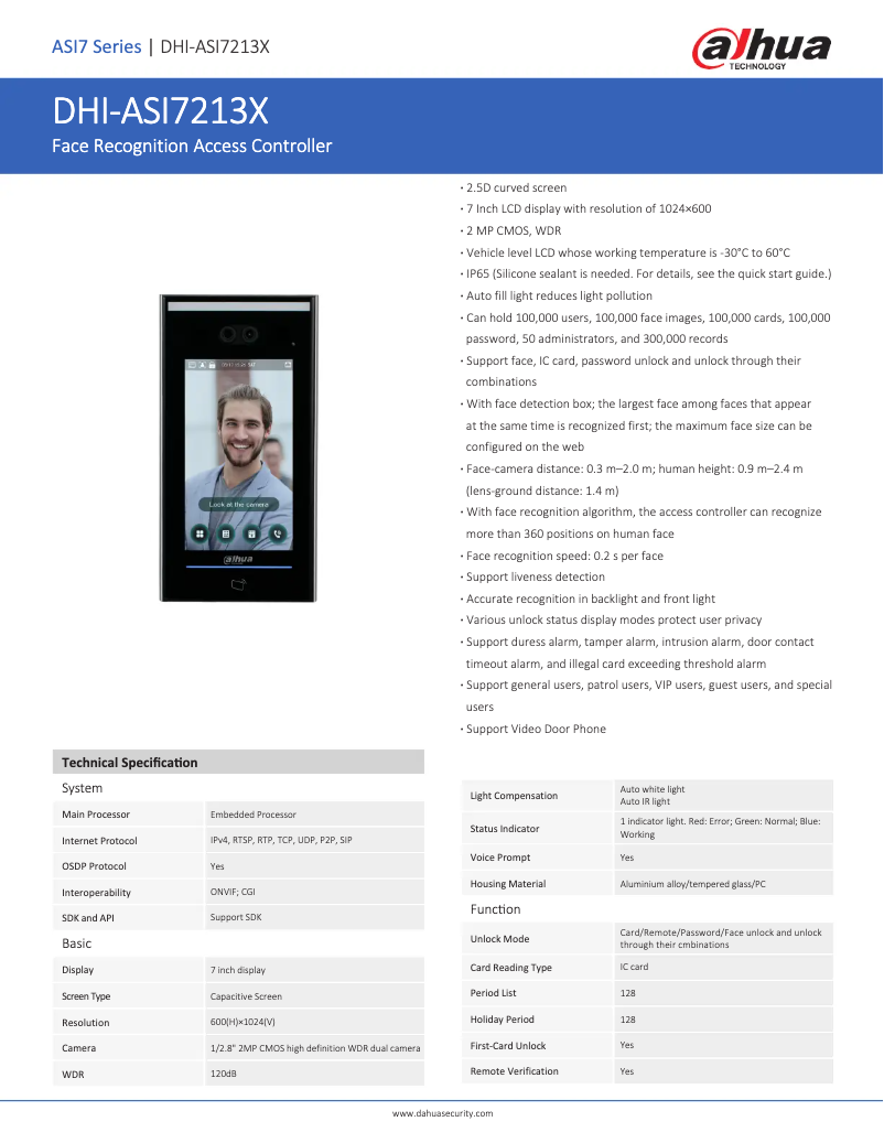 Page 1 de la notice Fiche technique Dahua Technology ASI7213X
