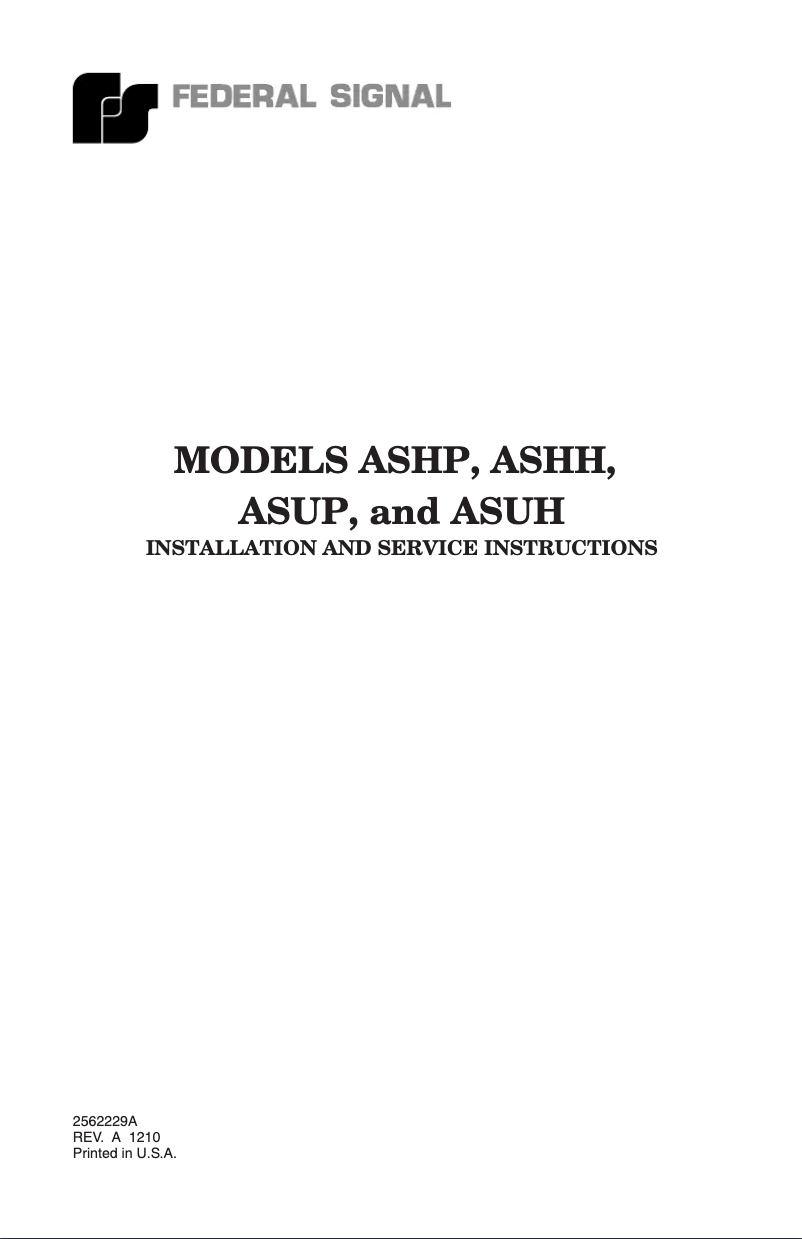 Page n°1 - Manuel utilisateur Federal Signal ASUH-024
