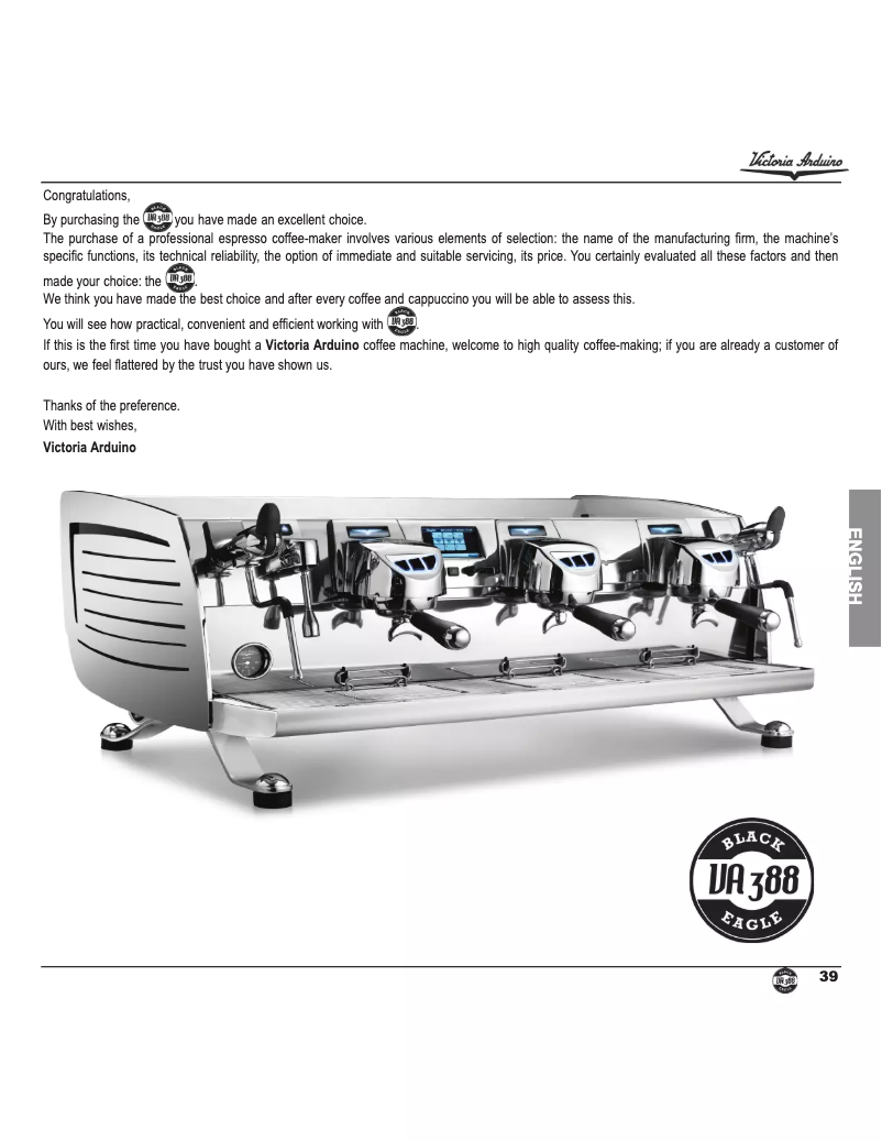 Page 1 de la notice Manuel utilisateur Victoria Arduino Black Eagle