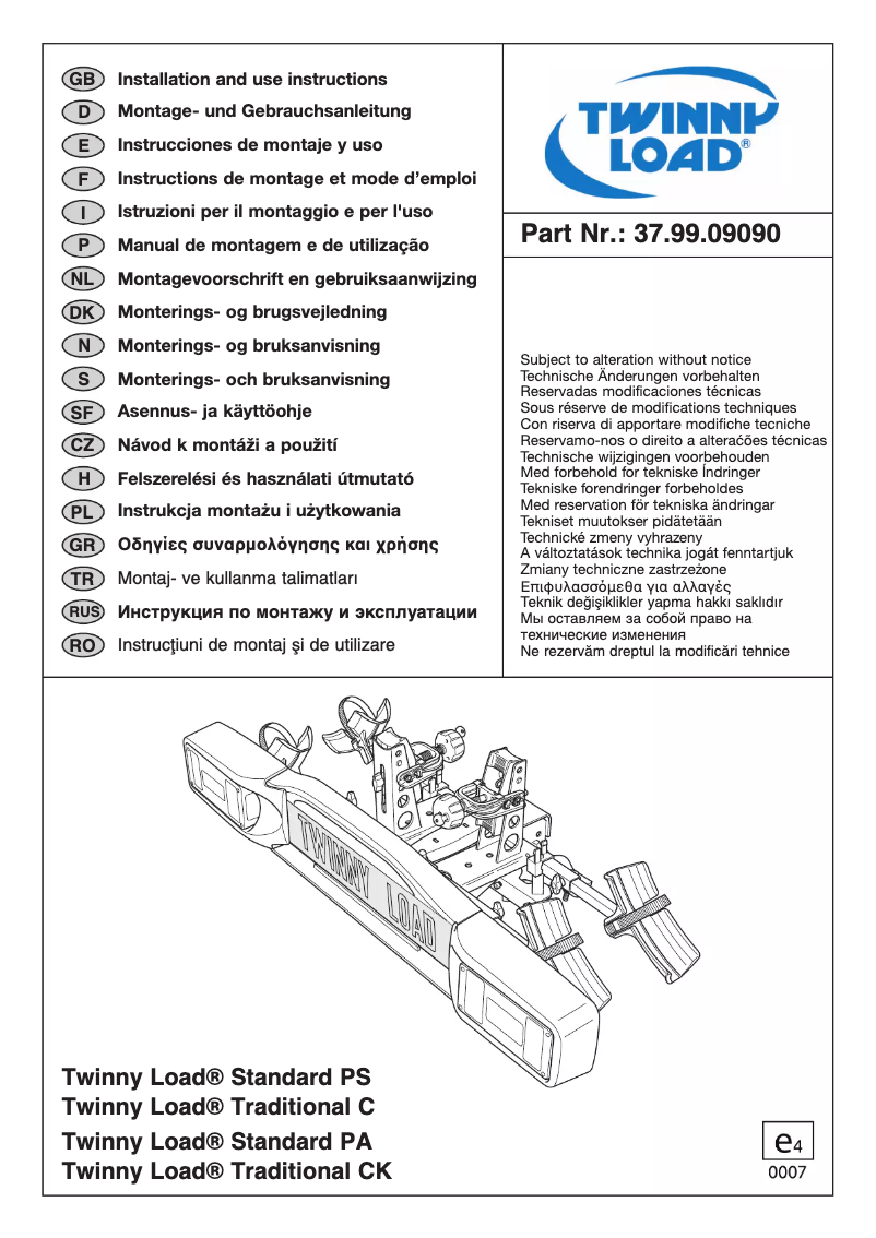 Page 1 de la notice Manuel utilisateur Twinny Load Standard PS
