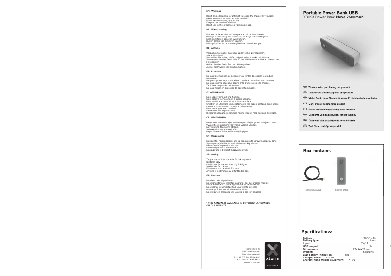 Image de la première page du manuel de l'appareil Li-ion, 2600 mAh