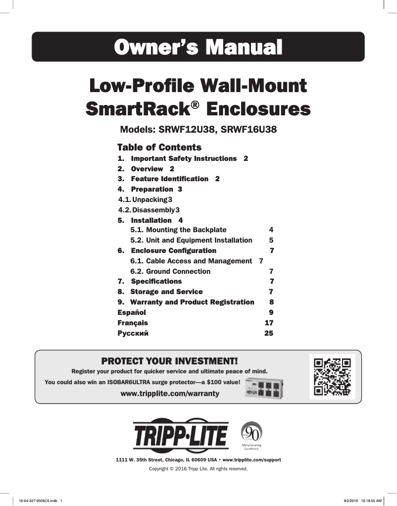 Image de la première page du manuel de l'appareil SmartRack SRWF12U38