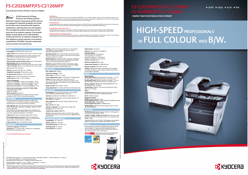 Page 1 de la notice Brochure Kyocera FS-3040MFP