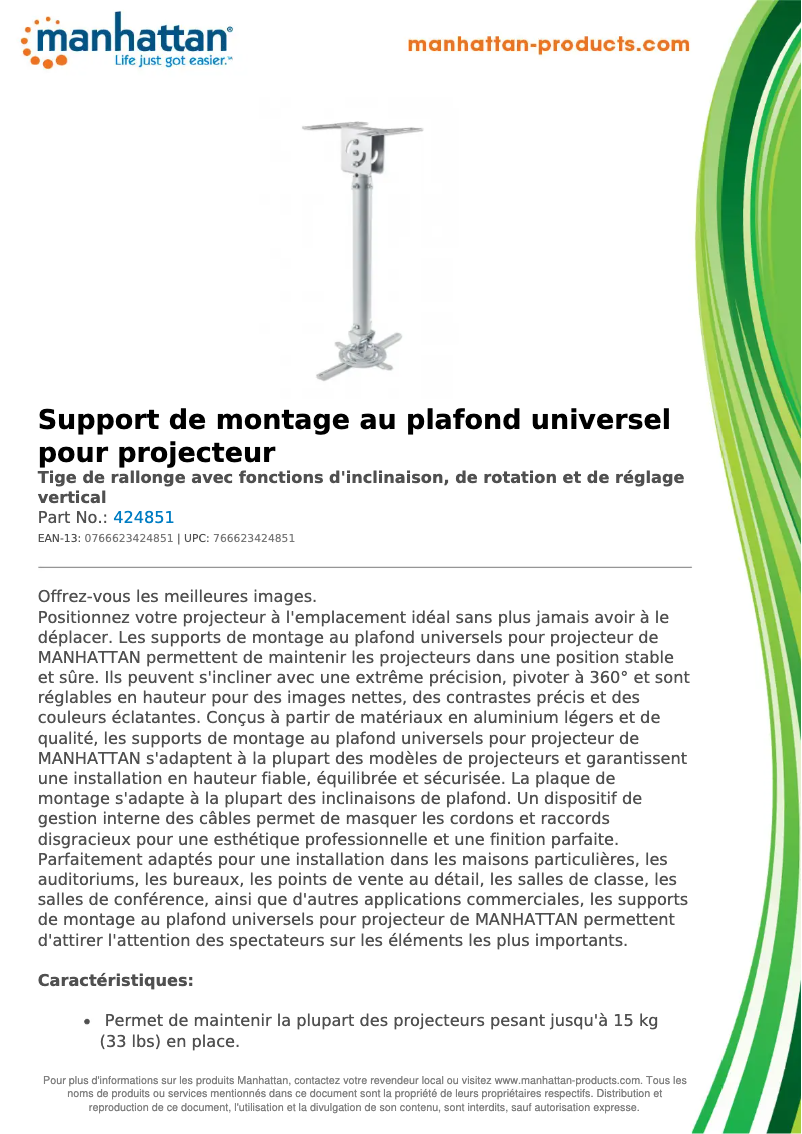 Page 1 de la notice Fiche technique Manhattan 424851