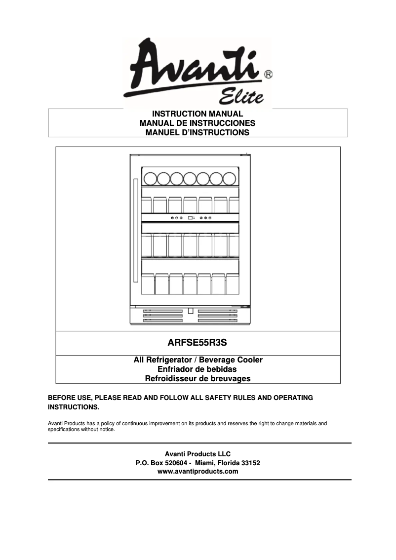 Page 1 de la notice Manuel utilisateur Avanti ARFSE55R3S