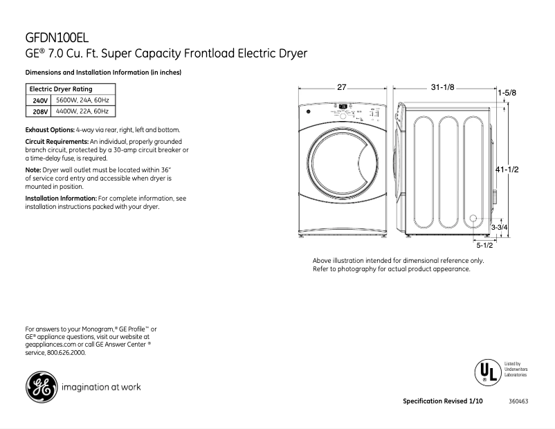 First page image of the manual for GFDN100ELWW