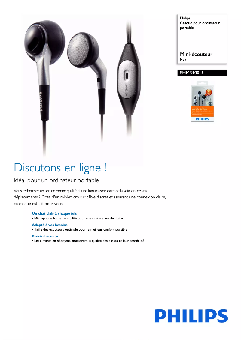 Page n°1 - Fiche technique Philips SHM3100U