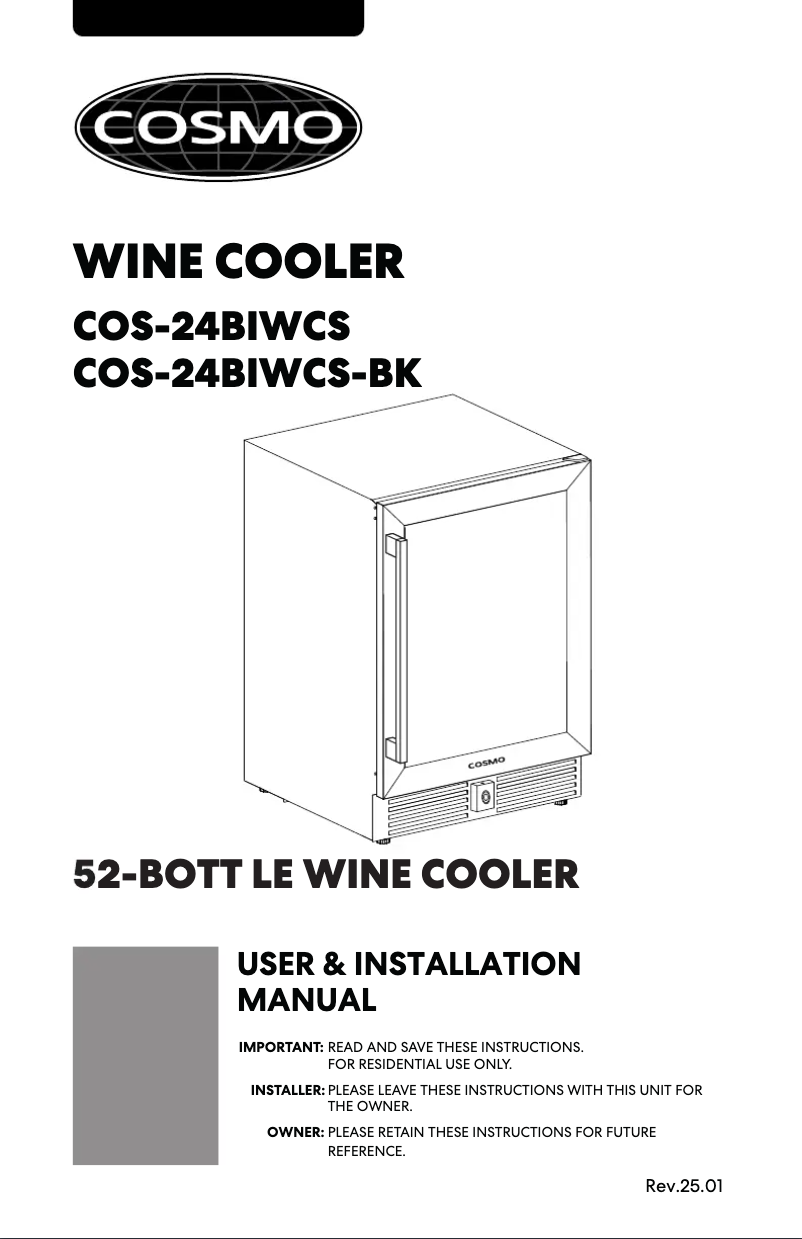 Page 1 de la notice Manuel utilisateur Cosmo COS-24BIWCS