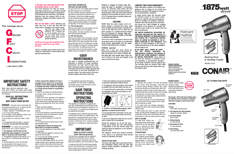 Page 1 de la notice Manuel utilisateur Conair 127NPN