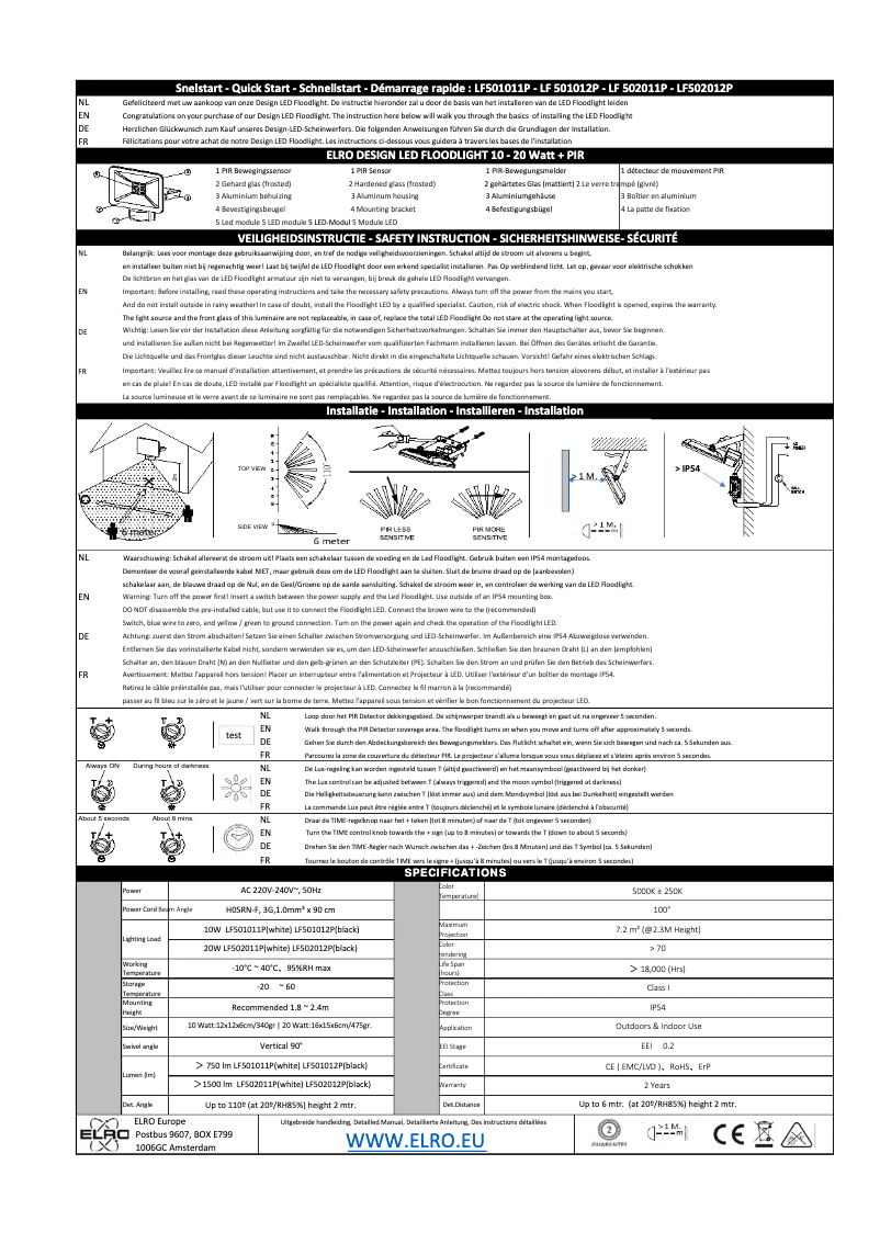 Page 1 de la notice Manuel utilisateur Elro LF502012P
