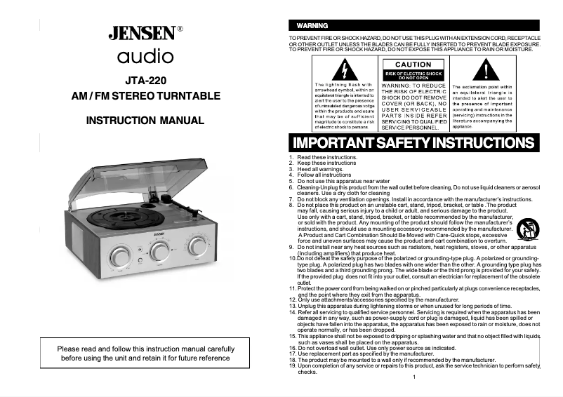 Page n°1 - Manuel utilisateur Jensen JTA-220