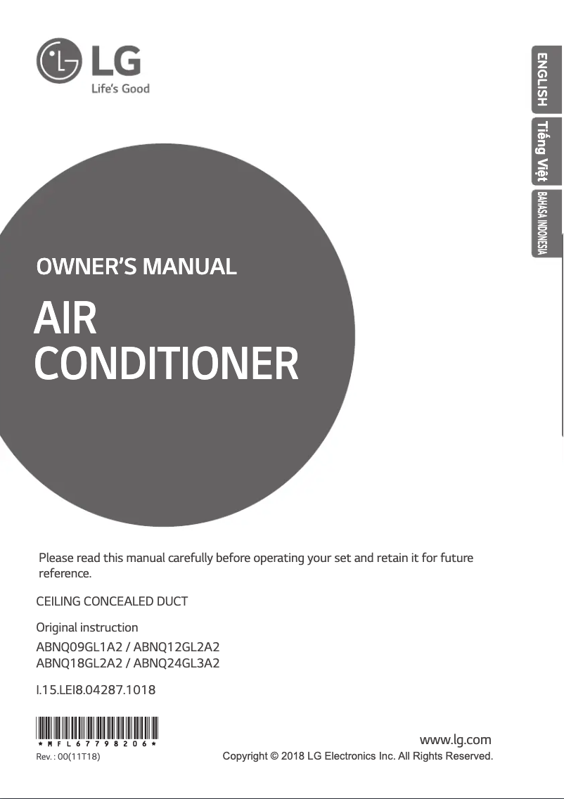 Page 1 de la notice Manuel utilisateur LG ABNQ18GL2A2