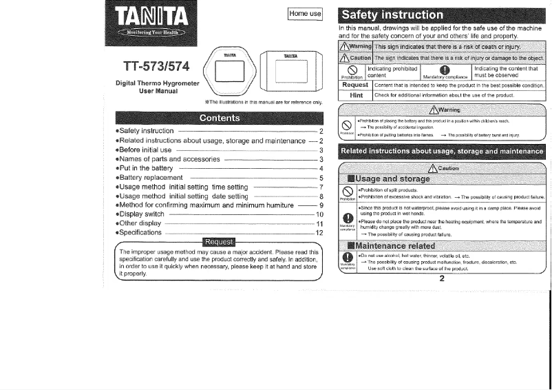 Page n°1 - Manuel utilisateur Tanita TT-573
