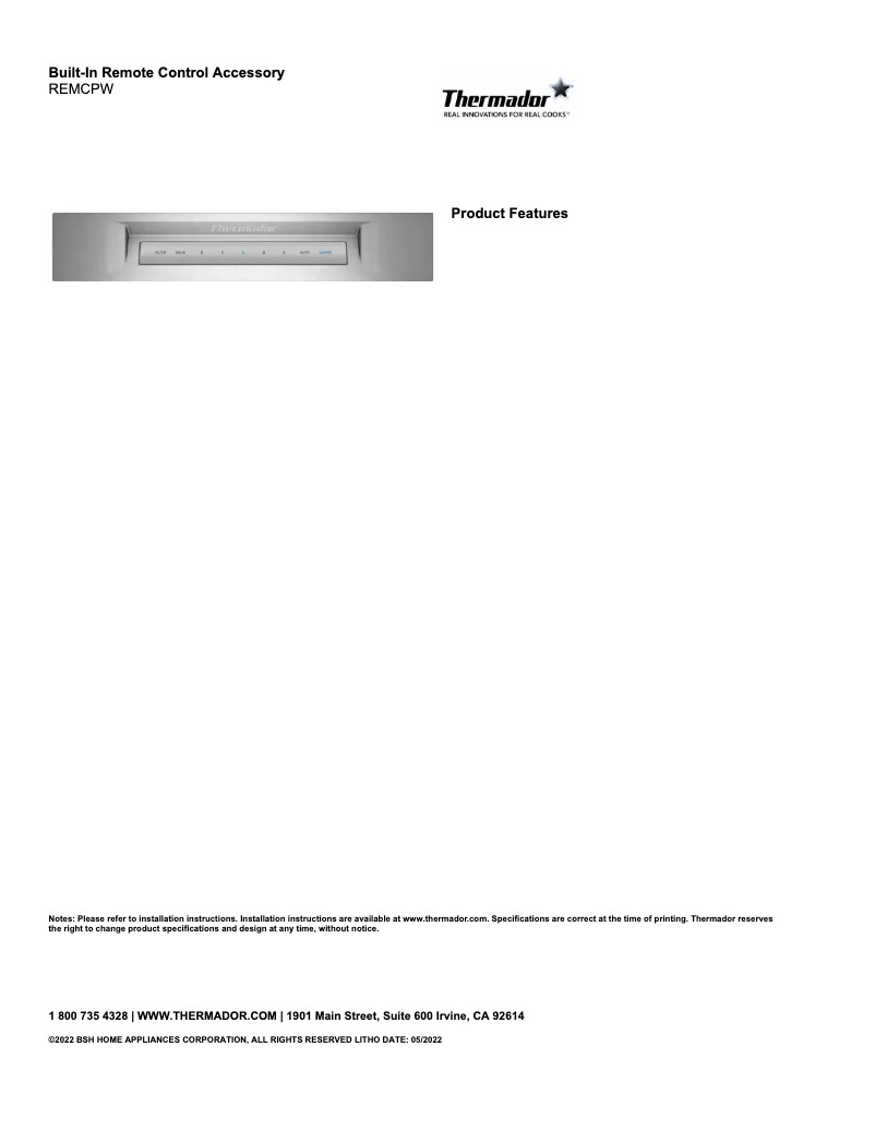 Page 1 de la notice Fiche technique Thermador REMCPW