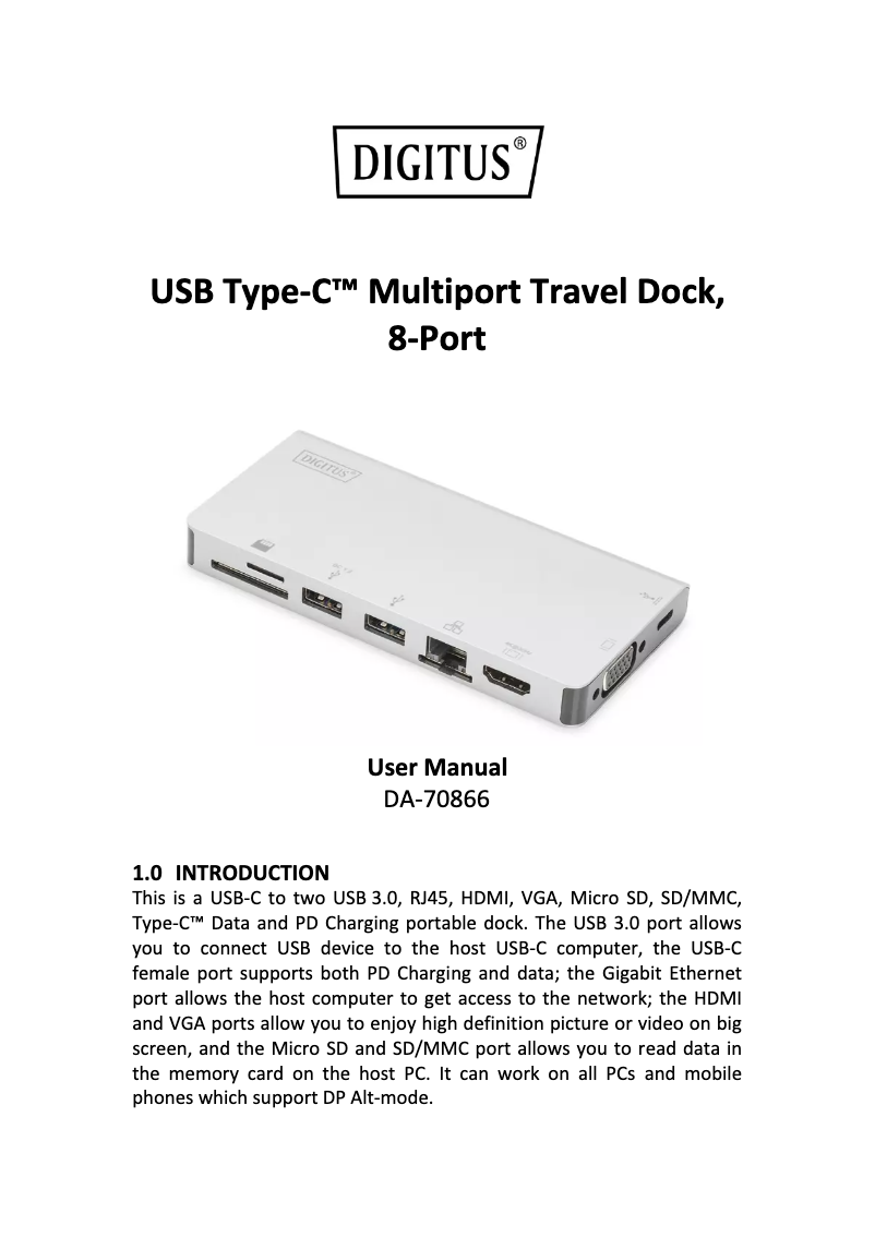 Page 1 de la notice Manuel utilisateur ASSMANN Electronic DA-70866