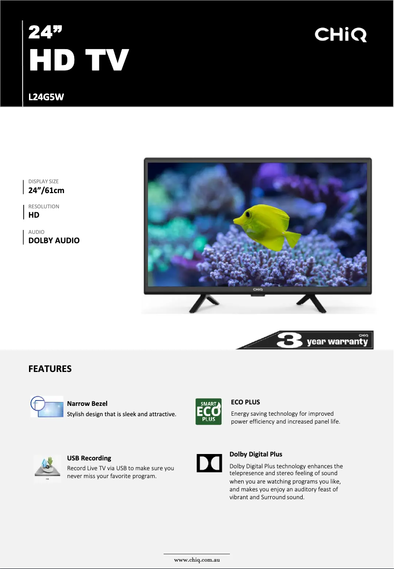 Page 1 de la notice Manuel utilisateur CHiQ L24G5W