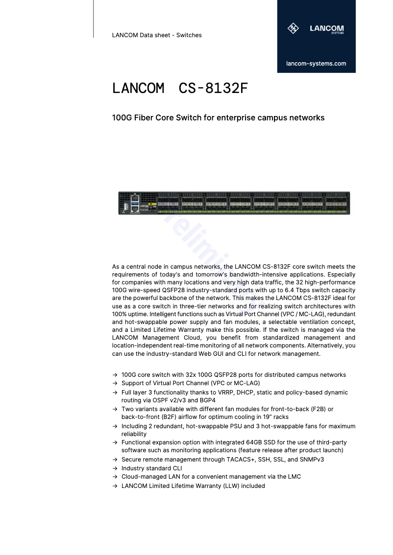 Page 1 de la notice Fiche technique Lancom CS-8132F