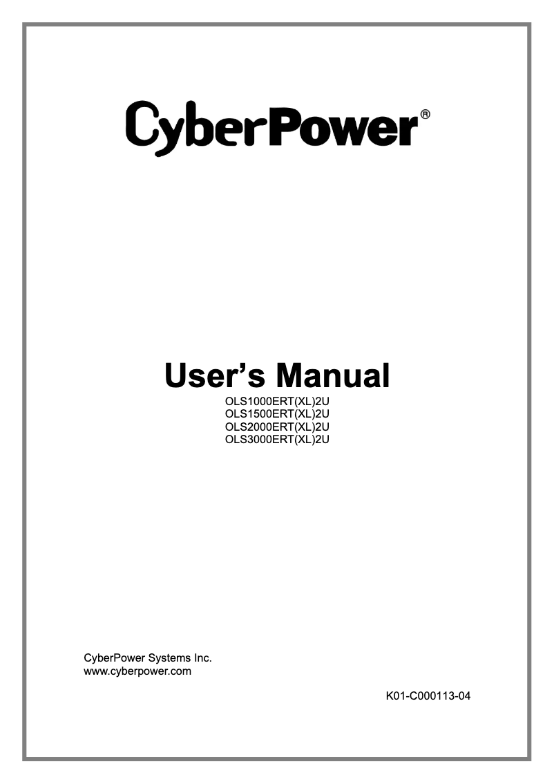 Page n°1 - Manuel utilisateur CyberPower OLS3000ERTXL2U