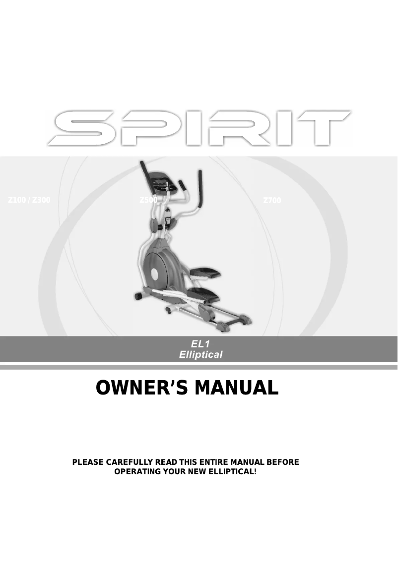 Page 1 de la notice Manuel utilisateur Spirit EL1 Elliptical