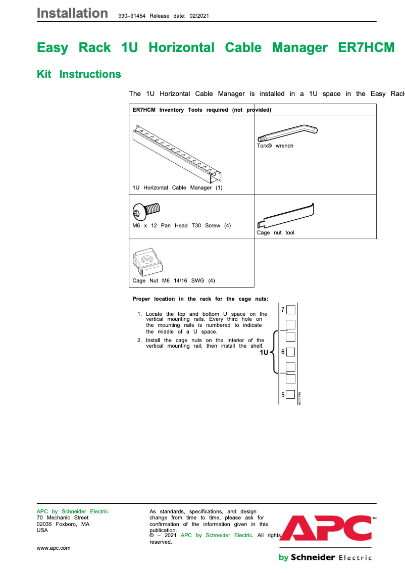 Page 1 de la notice Manuel utilisateur APC ER7HCM