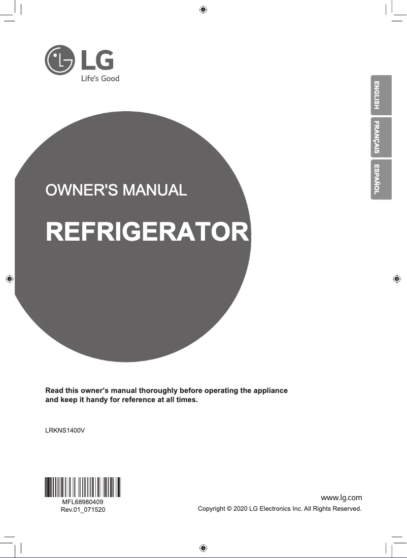 Page 1 de la notice Manuel utilisateur LG LRKNS1400V