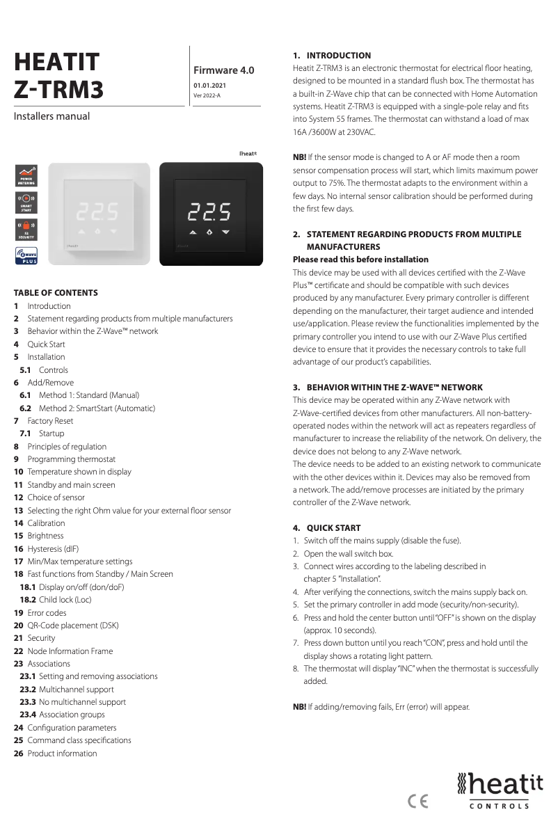 Page 1 de la notice Manuel utilisateur Heatit Z-TRM3